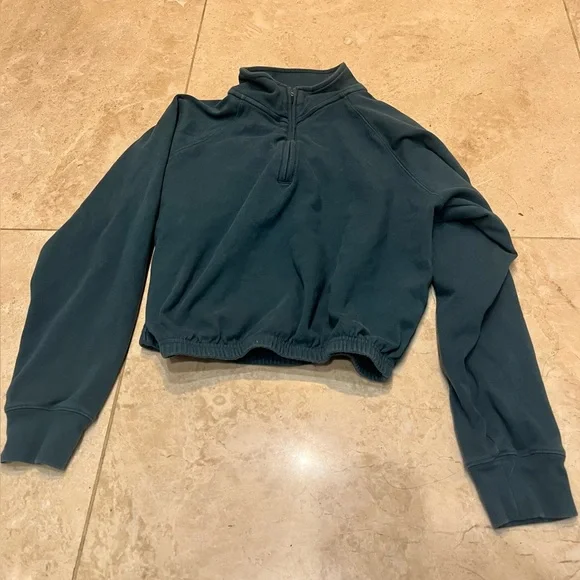 EUC Born Primitive Crop Sweatshirt Top S Athleisure Casual Green Quarter Zip - Picture 1 of 3